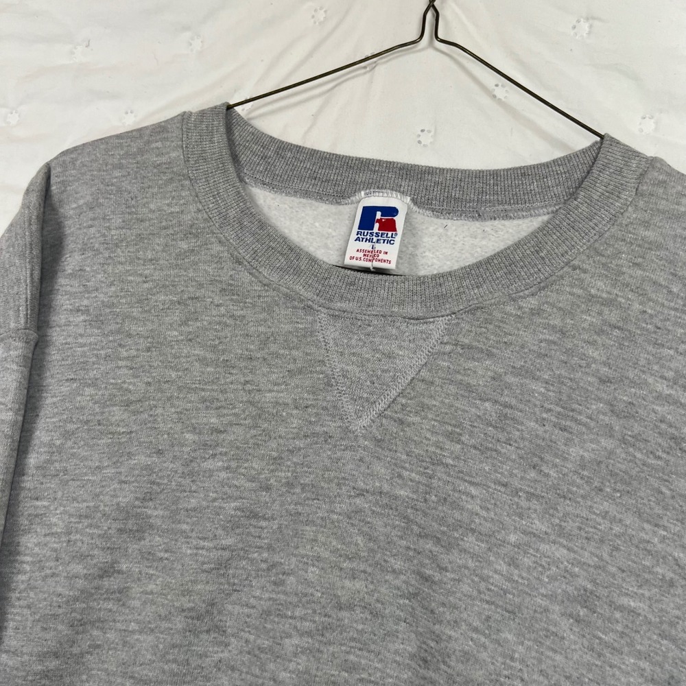 Vintage Russell Athletic Crewneck Sweatshirt Heather Gray Blank V-Stitch Large